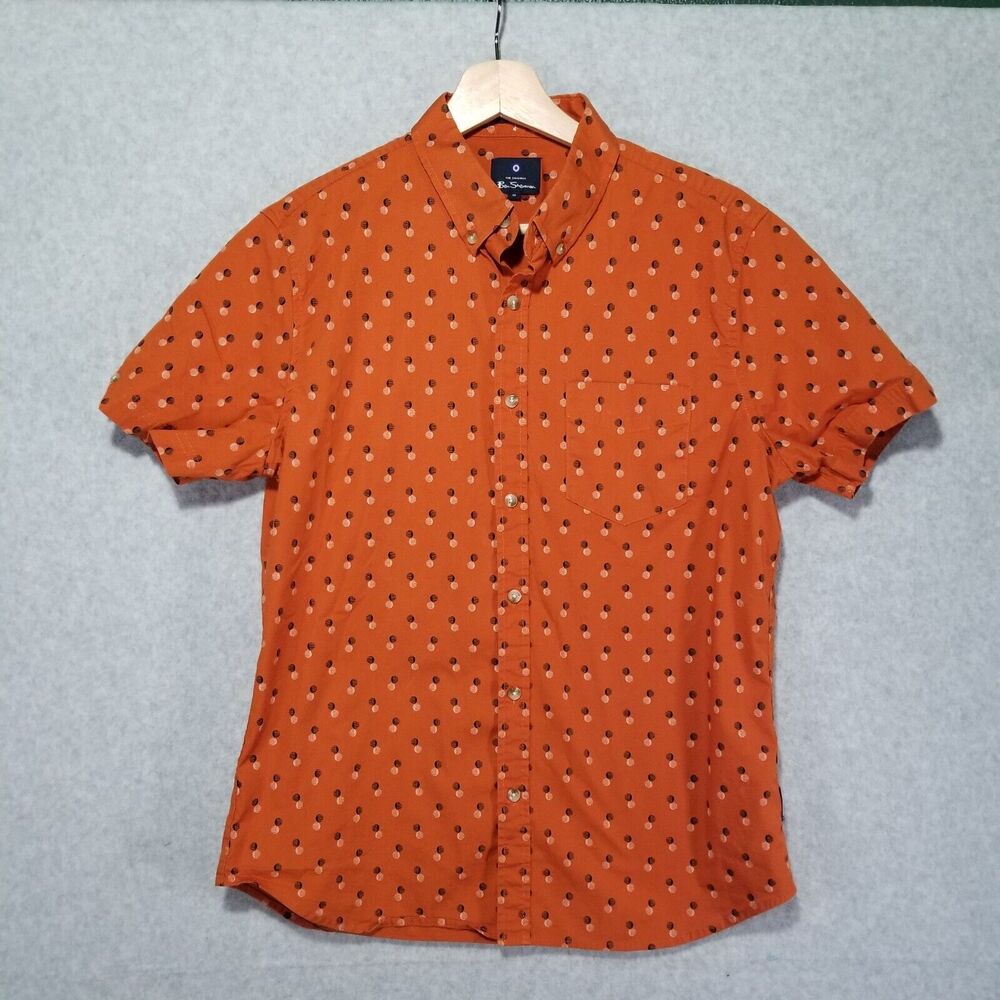 Ben Sherman Shirt Mens M Medium Stretch Orange Short Sleeve Button Down Shirt